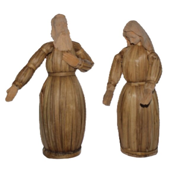 Vintage Rare Christmas Mary And Joseph Carved Cornhusk Wood Set Figures - Picture 1 of 16